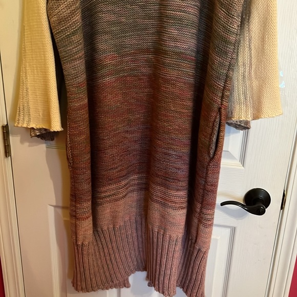 Wool beige mauve  hand knitted maxi sweater coat szL - Picture 7 of 8